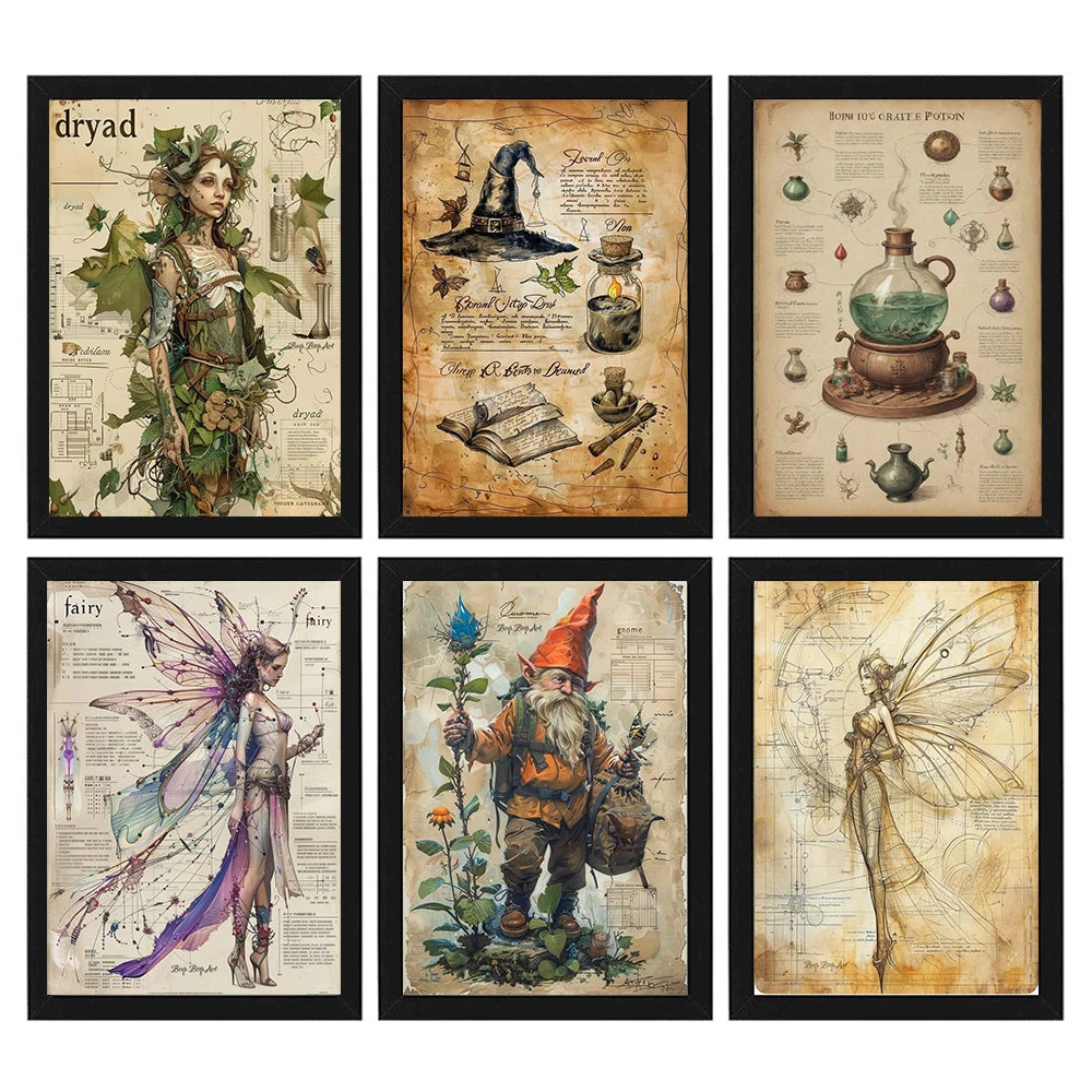 Fantasy Creatures Retro Art Magic Mythical Animal Elf Unicorn Fairy Dragon Canvas Poster Prints Wall Living Room Home Decor Gift
