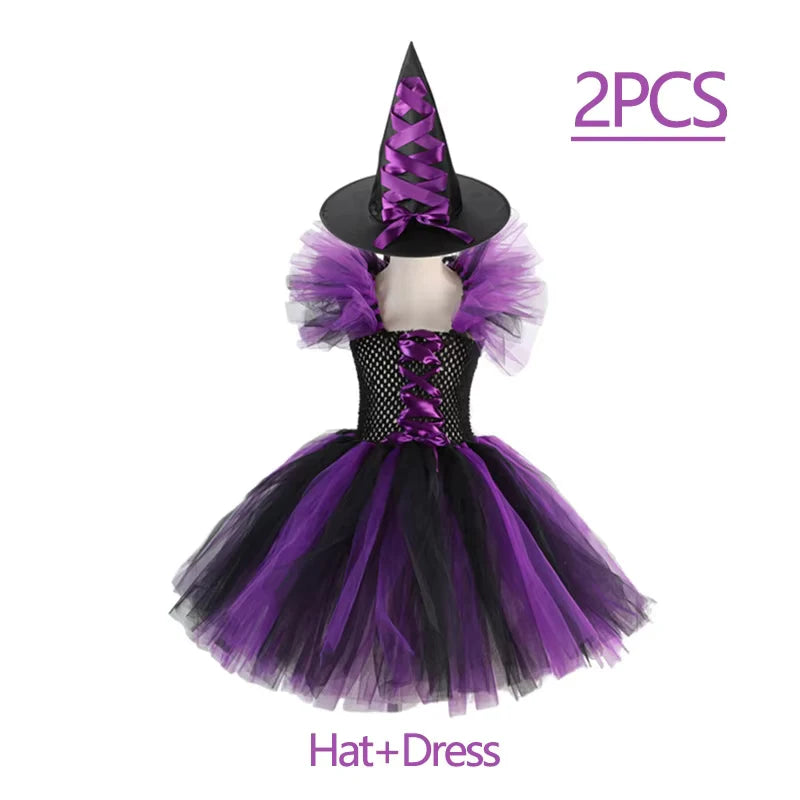 TZRCYGF Girls Halloween Witch Costume Tutu Dress with Pointed Hat