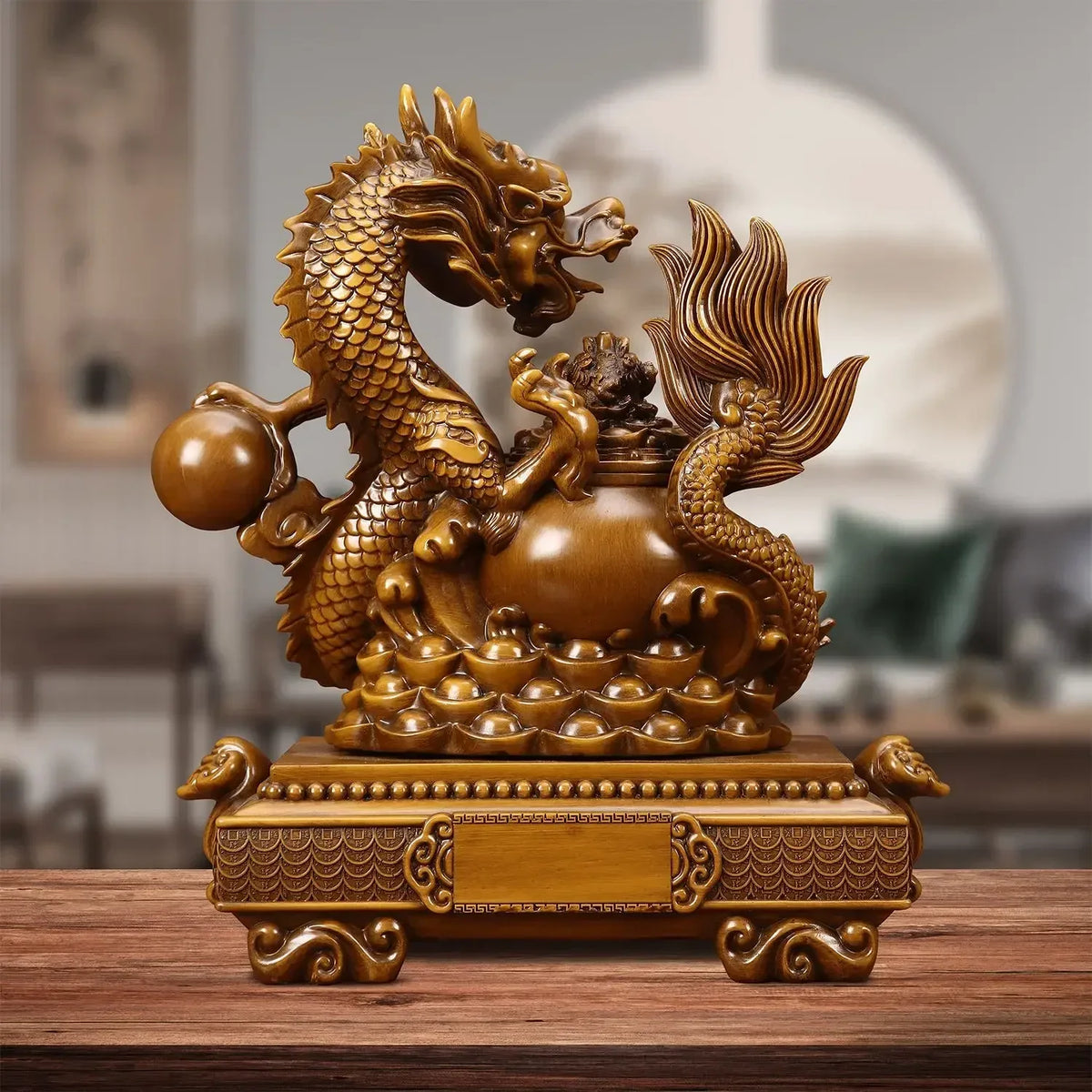 Dragon Treasure Bowl Resin Ornament for Home or Office Decor