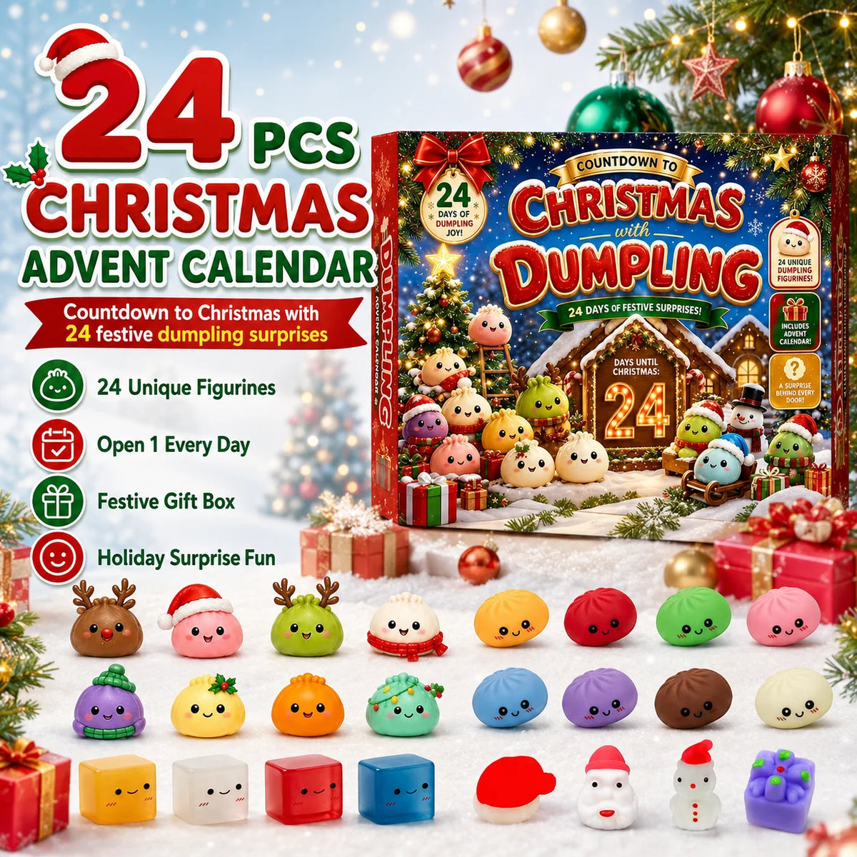 Christmas Dumpling Squishy Advent Calendar Sensory Fidget Surprise Gifts
