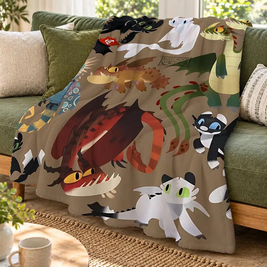 How to Train Your Dragon Black White Dragon Love Heart Double Sided Flannel Throw Blanket Soft Warm Washable Home Decor