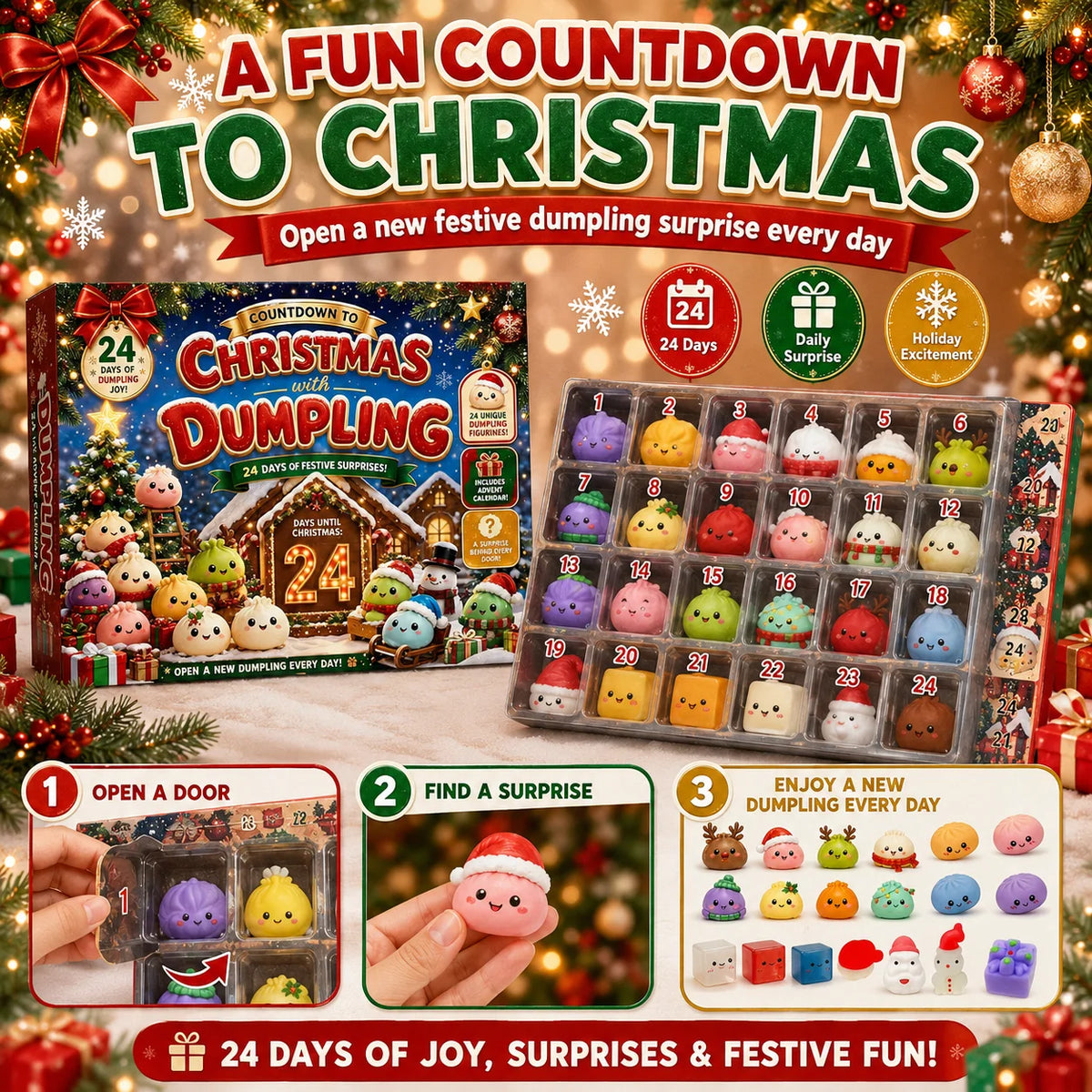Christmas Dumpling Squishy Advent Calendar Sensory Fidget Surprise Gifts