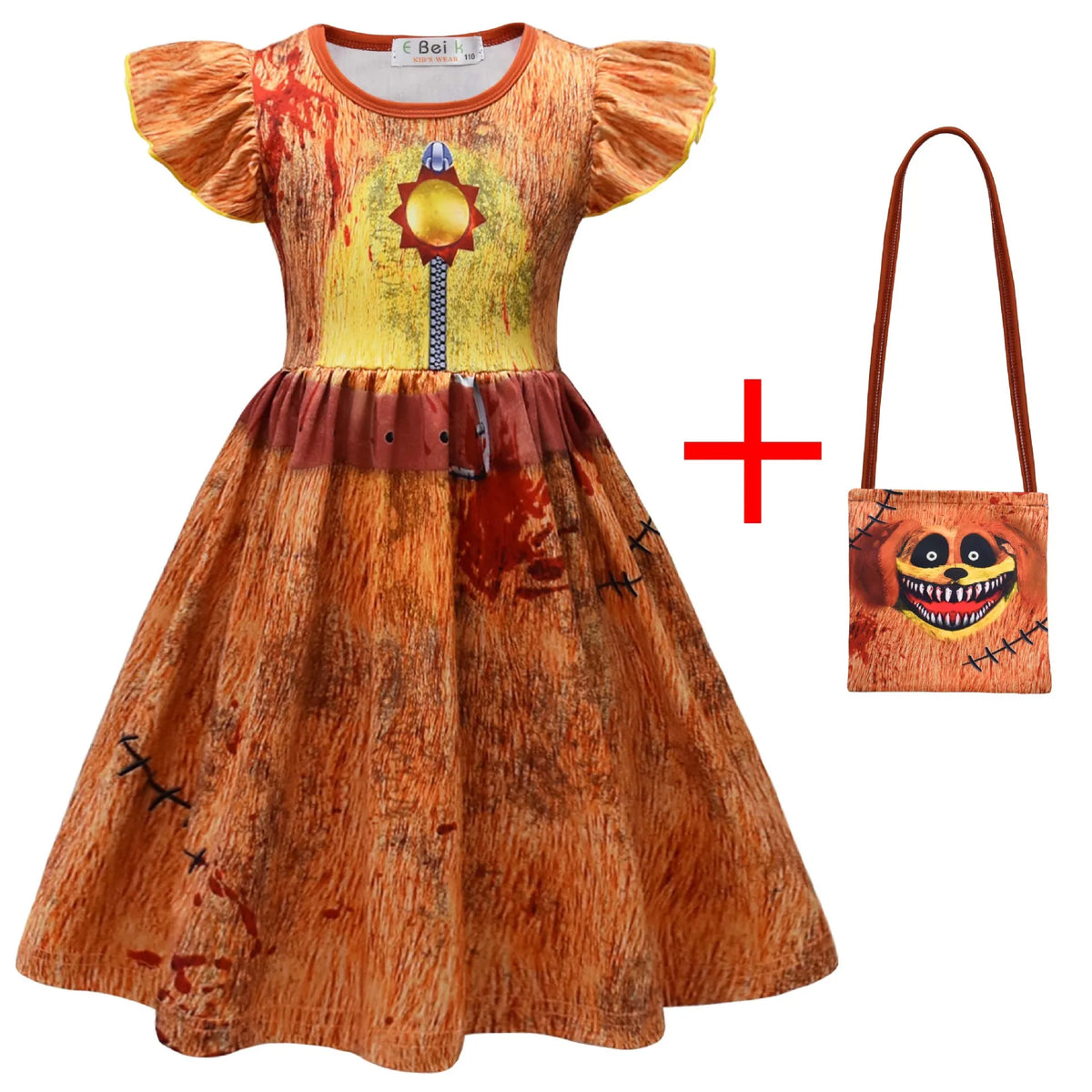 Girl Catnap Smiling Critters Cosplay Costume Kids Cartoon Cat Nap Dogday Print Dress+mask+gloves+bag Set Halloween Party Gift
