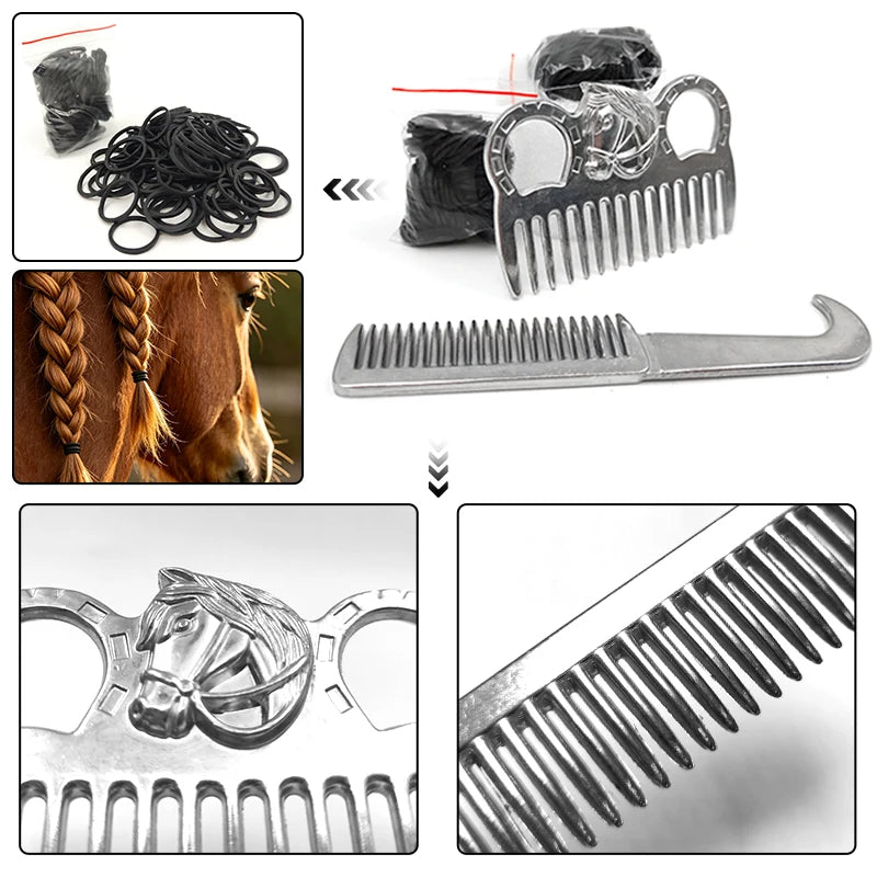 Horse Mane Grooming And Braiding Kit With Reusable Hair Ties