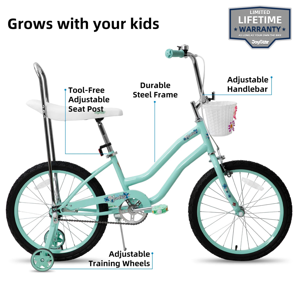 JOYSTAR Girls Bike with Training Wheels, Banana Seat, Dual Brakes